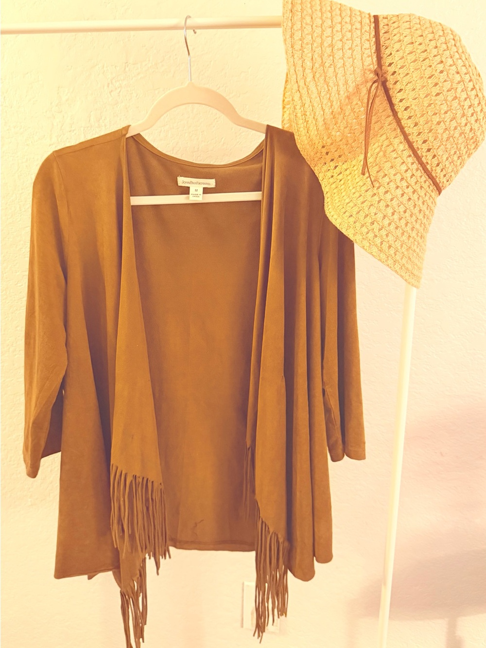 JohnPaulRichard Olive Fringed Open-Front Women's Cardigan
